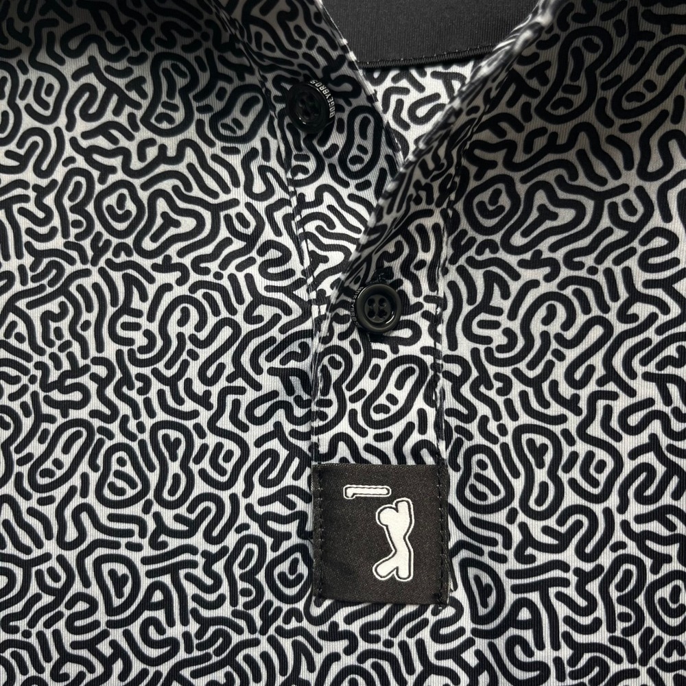 Bogey Bros Mens Abstract Doodle Golf Polo Shirt Black White Size Medium